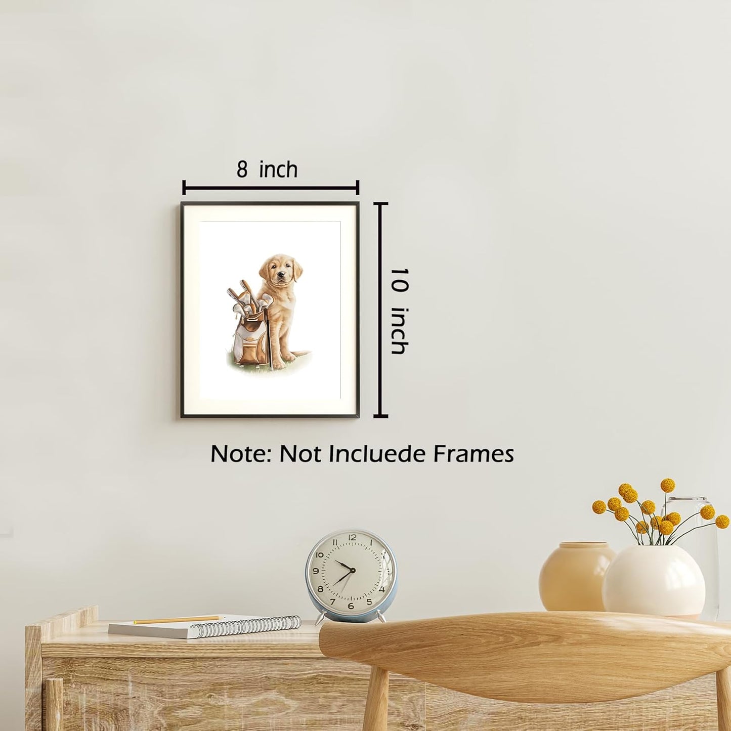 KSDUT Dog Golf Wall Art Decor Set of 4 - Golden Retriever Golfing Artwork Poster Rustic Kids Room Golf Wall Decor for Nursery Bedroom Home Gallery Decorations - 8"x10" Unframed