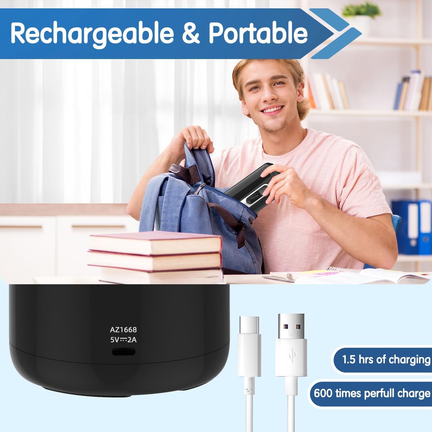 Deli Electric Pencil Sharpener, Fully Automatic Pencil Sharpeners, Auto in & Out, Rechargeable Hands-Free Pencil Sharpener for 6.9-12mm, Home, Classroom, Battery Operated