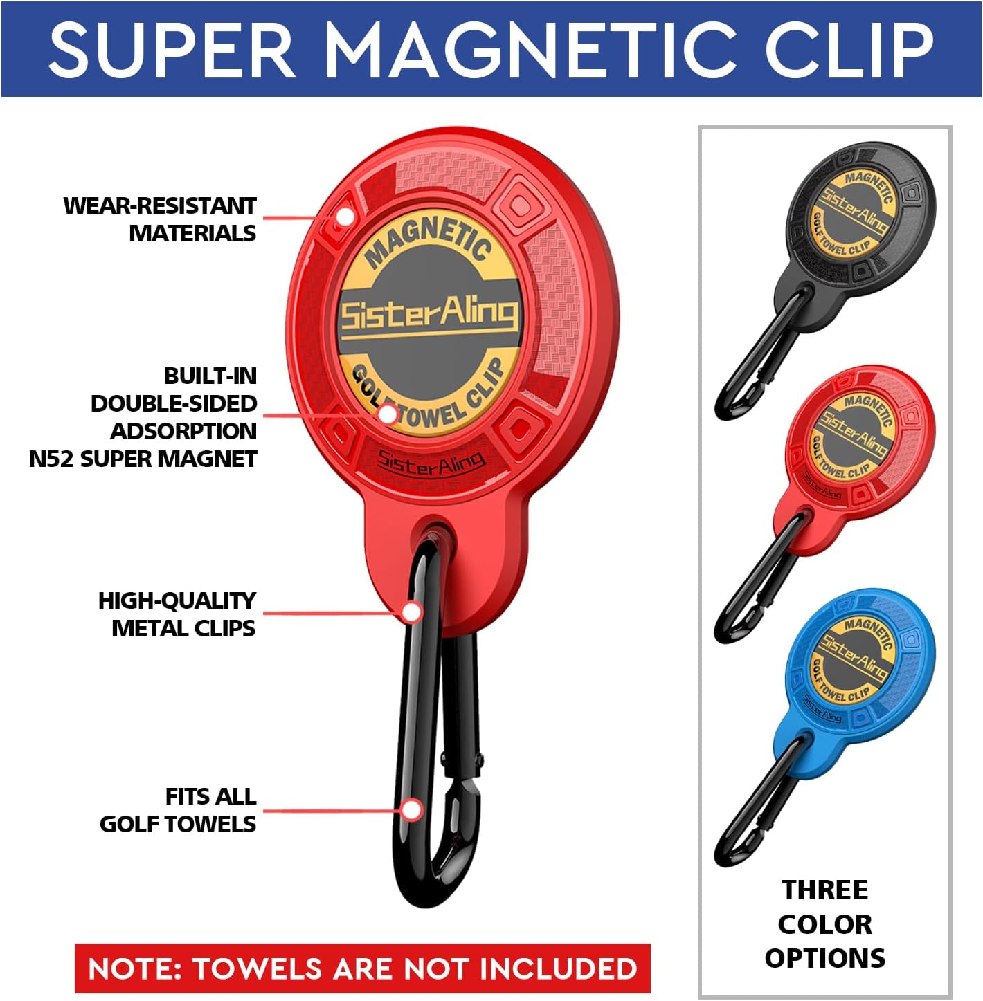 Magnetic Clip for Golf Towel,Removable Industrial Magnetic Accessories Design for Strong Hold to Golf Carts or Clubs (2, Red)