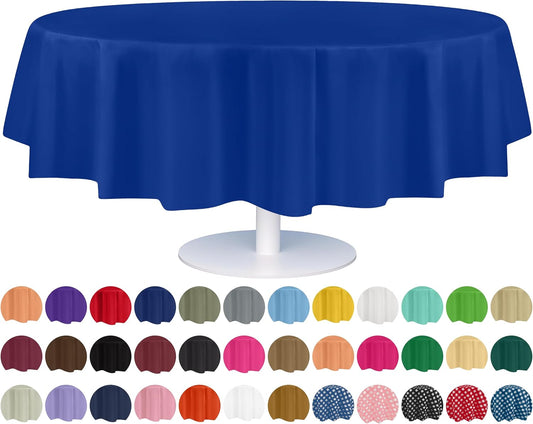 Grandipity 12 Pack Premium Disposable Plastic Tablecloth 84" Inch Decorative Round Table Cover - Blue