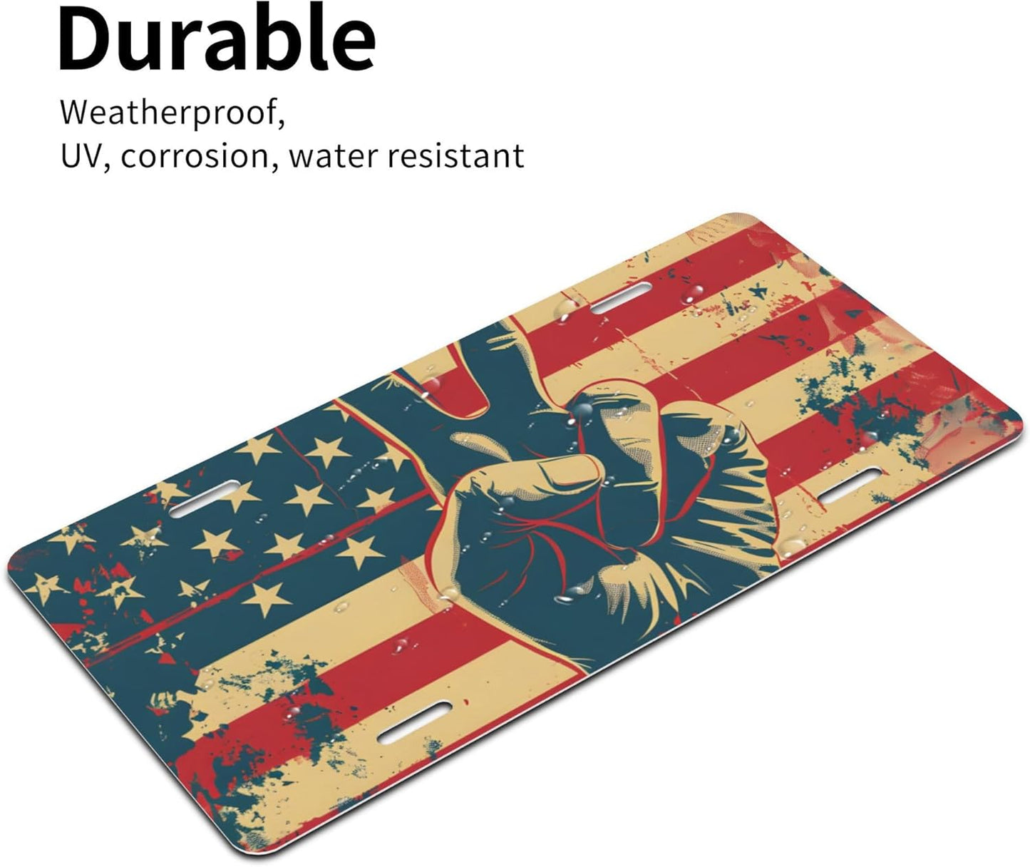 American Flag Peace Sign Front License Plate for Car Designs Stainless License Plate Cover Holder for Men Women Metal Aluminum Decorative Accessory Vanity Tag Standard 6 X 12 Inch (4 Holes)