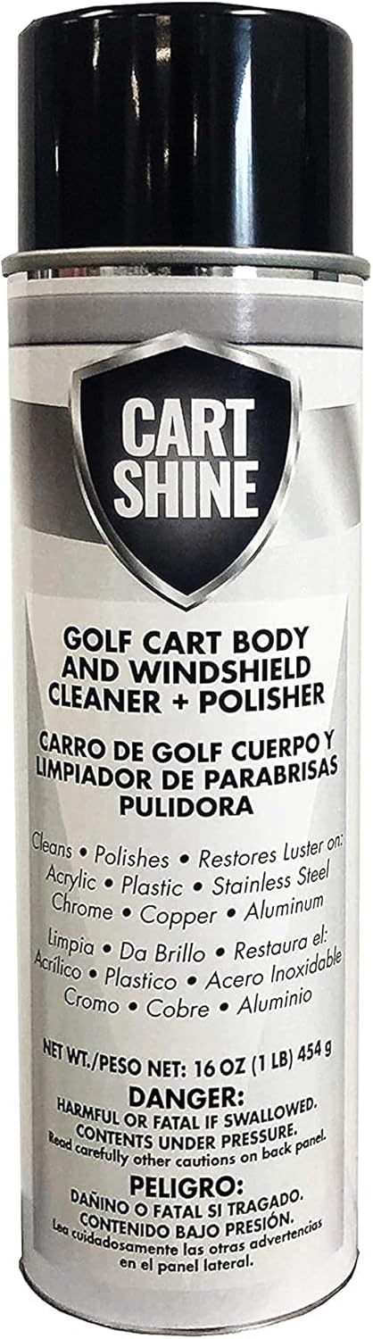 Club Clean Cart Shine, Golf Cart Body Windshield Cleaner Plus Polisher - Hard Water Shield, Removes Hard Water Stains - Battery Acid Shield, Grease Spray, Lubricates & Rust Proofs - Trim & Tire Shield
