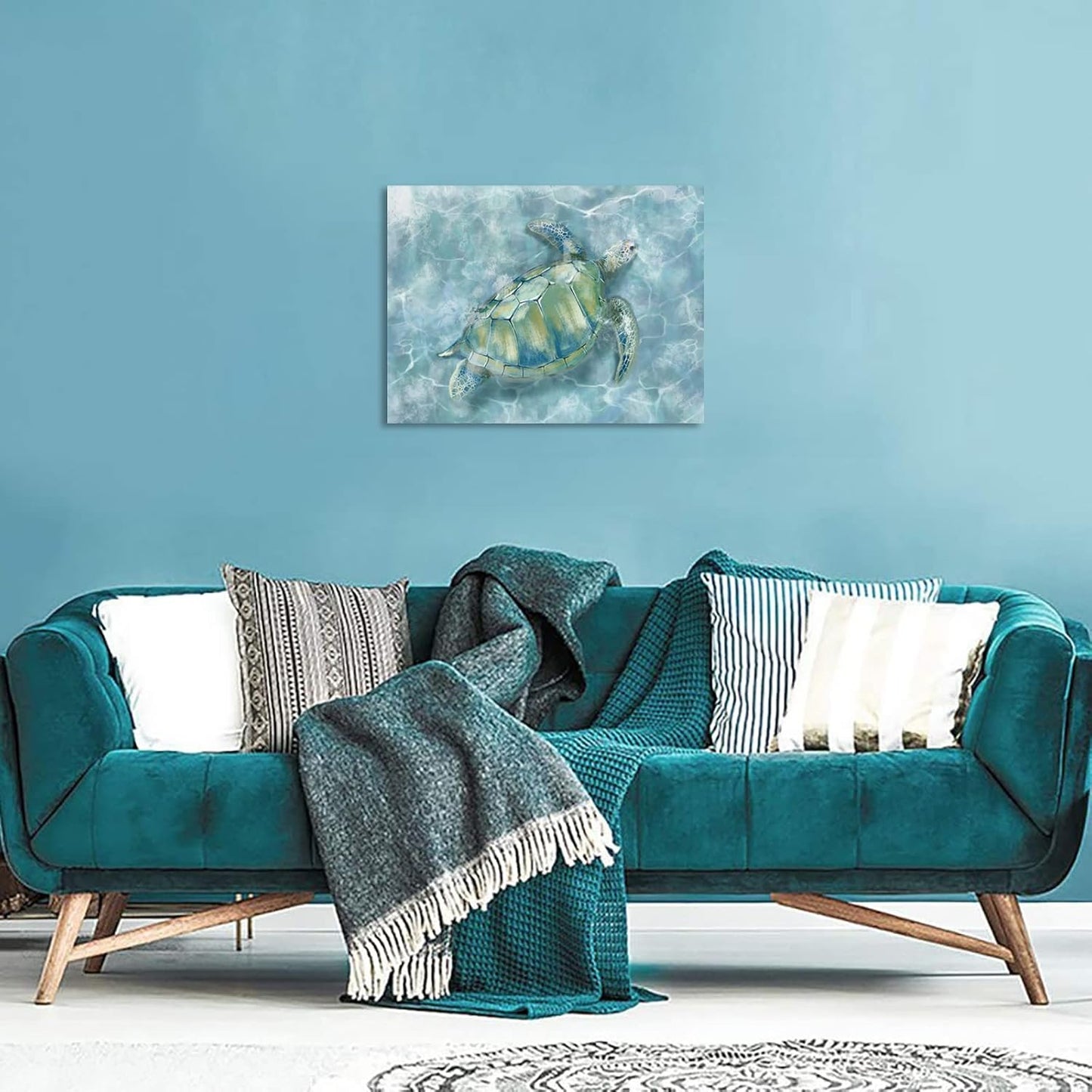 YJYart Canvas Wall Art for Bedroom Sea Turtle Wall Decor Pictures for Wall Blue Artwork Pictures Green Turtle Wall Decorations for Bathroom Bedroom Home Office 24 x 36 inches
