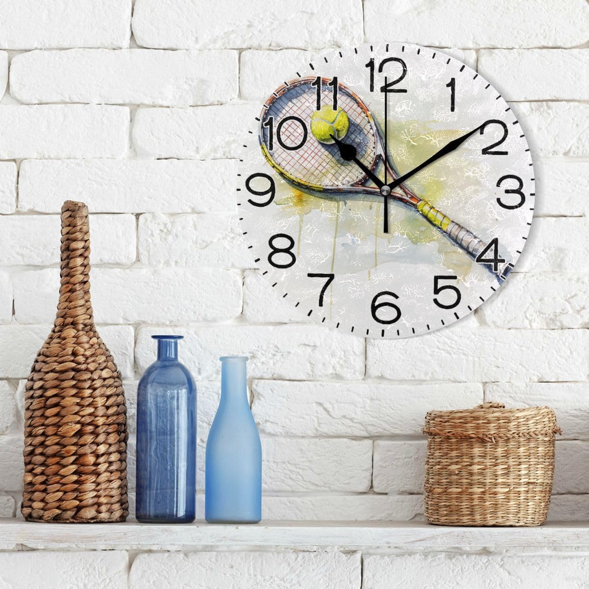 ALAZA Tennis Wall Clock Battery Operated Non Ticking Silent Quartz Analog Rustic Farmhouse Round Clock Retro Decor for Home Kitchen Living Room Bathroom
