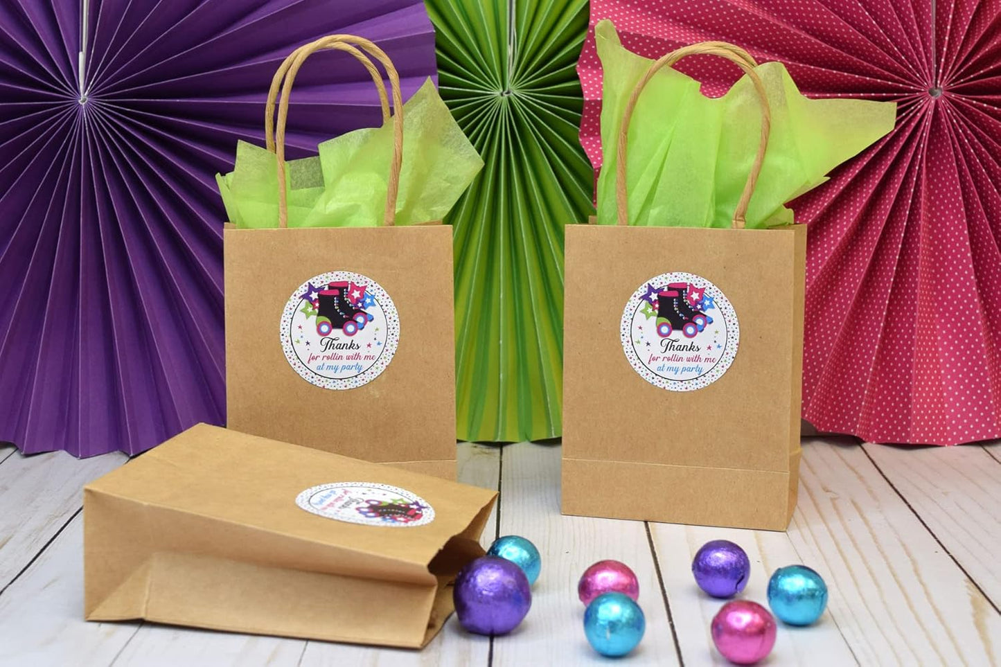 Let’s Roll Star Roller Skating Themed Thank You Sticker Labels for Kids, 40 2" Party Circle Stickers by AmandaCreation, Great for Party Favors, Envelope Seals & Goodie Bags