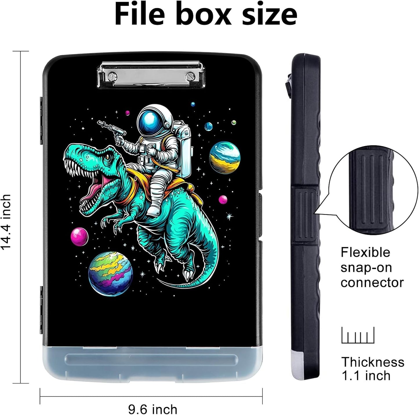 Clipboard with Storage - Large Capacity,Nursing Clipboard with Pen Holder,Heavy Duty,Plastic Side-Opening Folder for Teacher,Nurse - Dinosaur Astronaut
