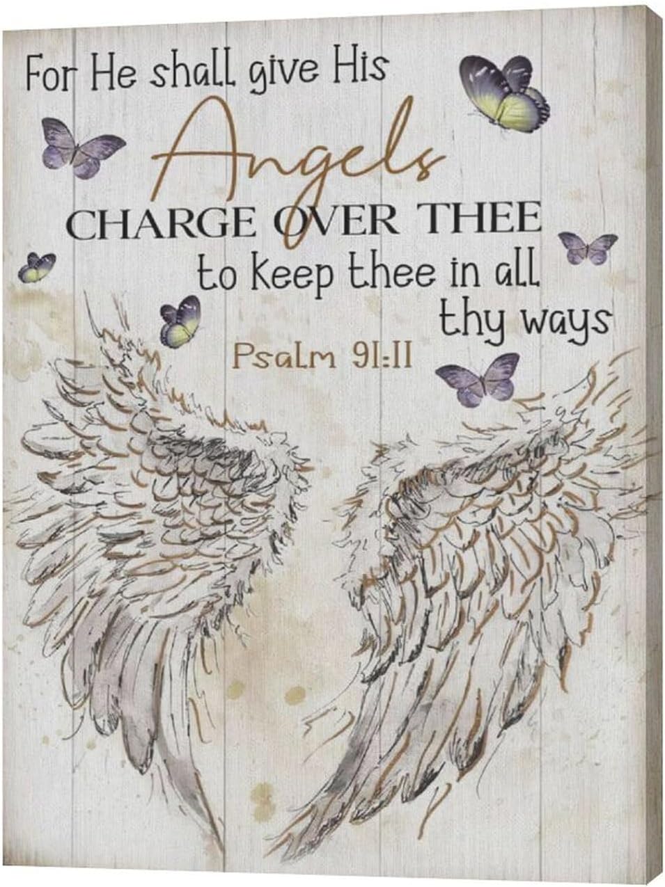 Scripture Psalm 91 Wall Art Christian Angel Wings Pictures Wall Decor Bible Verse Canvas Painting Print Artwork Abstract Modern Home Decorations Framed Ready to Hang for Office Living Room 20"x24"