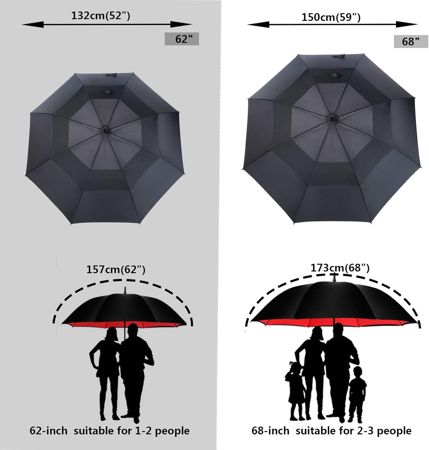 MRTLLOA 6 Pack Golf Umbrella 62/68 Inch Large Oversize Double Canopy Vented Automatic Open Stick Umbrellas for Men & Women