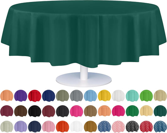 Grandipity 12 Pack Premium Disposable Plastic Tablecloth 84" Inch Decorative Round Table Cover - Dark Green