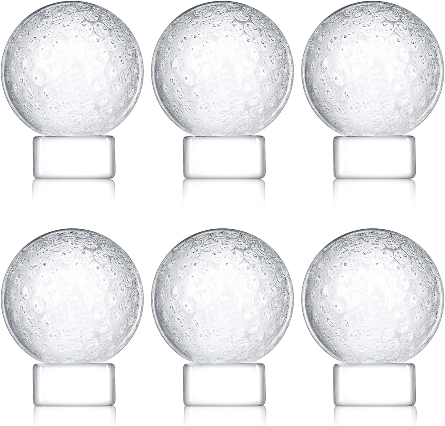 Landical 6 Pcs Crystal Glass Golf Ball Trophy with Display Stand Base for Sports Tournament Awards Crystal Golf Ball Trophy with Stand Team Prizes Statue for Retirement Gifts