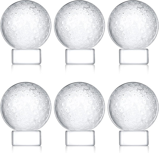 Landical 6 Pcs Crystal Glass Golf Ball Trophy with Display Stand Base for Sports Tournament Awards Crystal Golf Ball Trophy with Stand Team Prizes Statue for Retirement Gifts