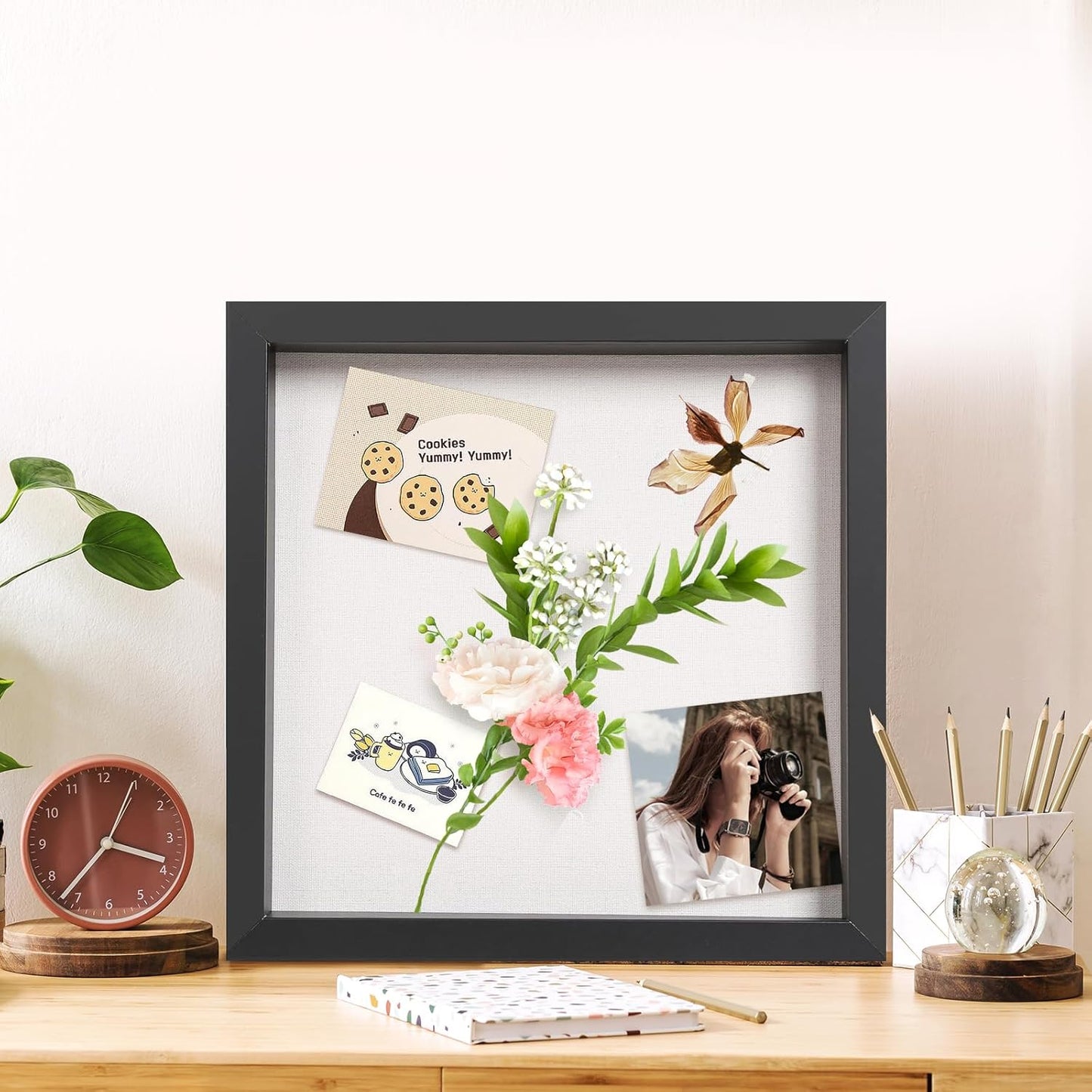 QDSSDECO 10"*10" Shadow Boxes Display Cases with Soft Linen Back Deep Wood Glass 3D Shadow Box Set for Wall and Tabletop, 3 Pack Black