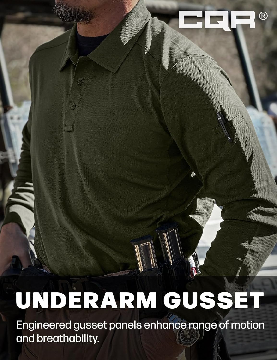 CQR Men's Polo Shirt, Long Sleeve Tactical Shirts, Outdoor UPF 50+ Pique Shirt, Dry Fit Lightweight Golf Shirts