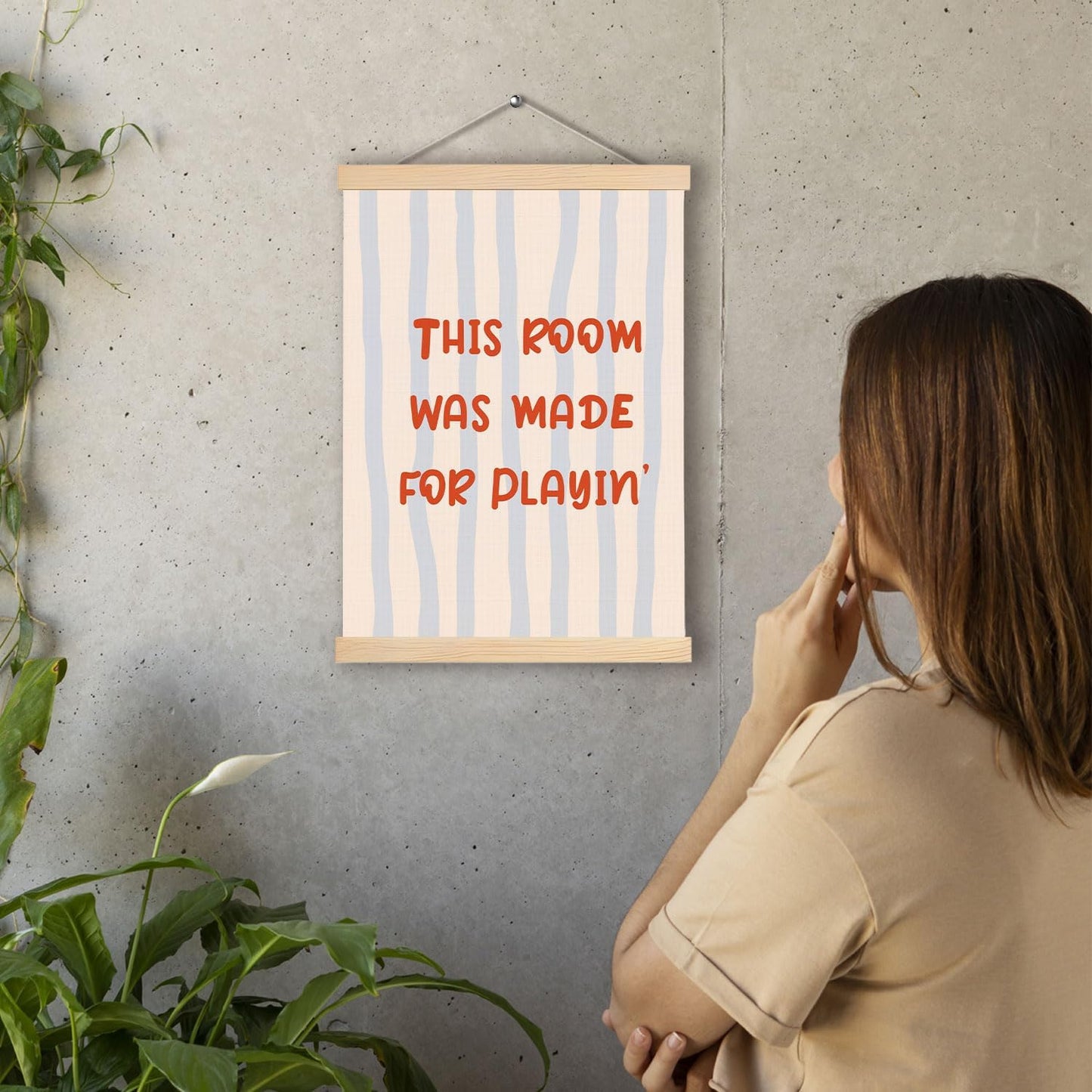 pouep Light Blue and Beige Striped Playroom Wall Art Poster, This Room was Made for Playin' Canvas Prints Wall Decor for Toddler Kids Bedroom Playroom Nursery, 12x16 Inches