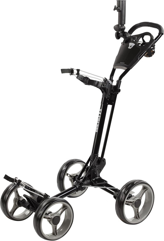 Folding Golf Push Cart 4 Wheel with Foot Brake – 1-Second Open & Close Golf Bag Cart, Adjustable Handle, Ball-Bearing Wheels, Lightweight Aluminum Frame, Umbrella Holder Included