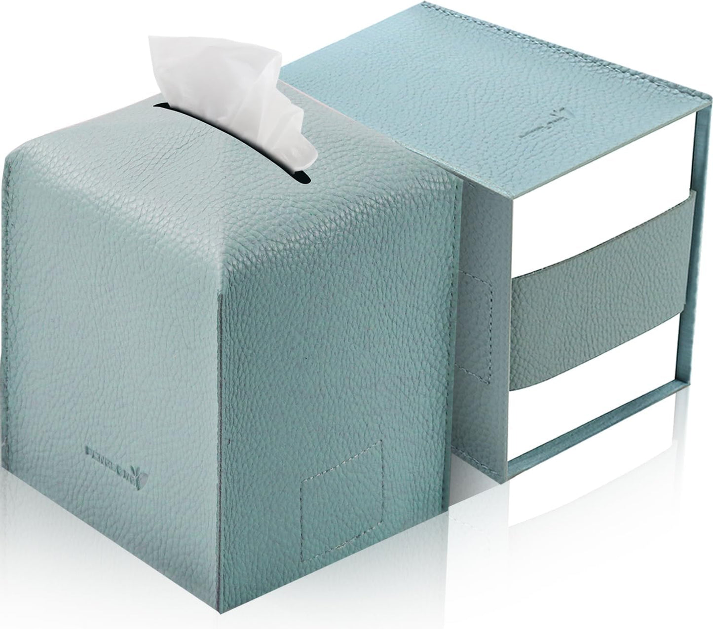 Tissue Box Cover 5X5X5'' PU Leather Tissue Holder Square Tissue Cube Box Organizer for Bathroom Vanity Countertop, Car, Night Stands, Office, Home, Kitchen (2Pack, Light Blue)