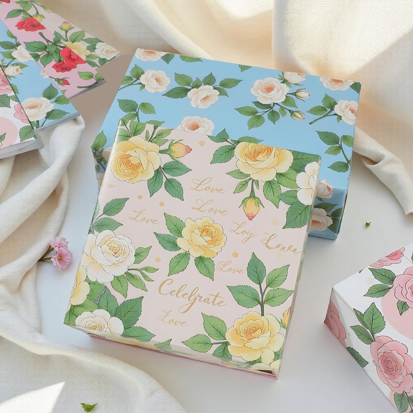 Pineraap Floral Rose Wrapping Paper 12 Sheets Red,White,Yellow,Pink Rose Themed Gift Wrap for Weddings,Birthdays,Bridal Showers,20"×28"