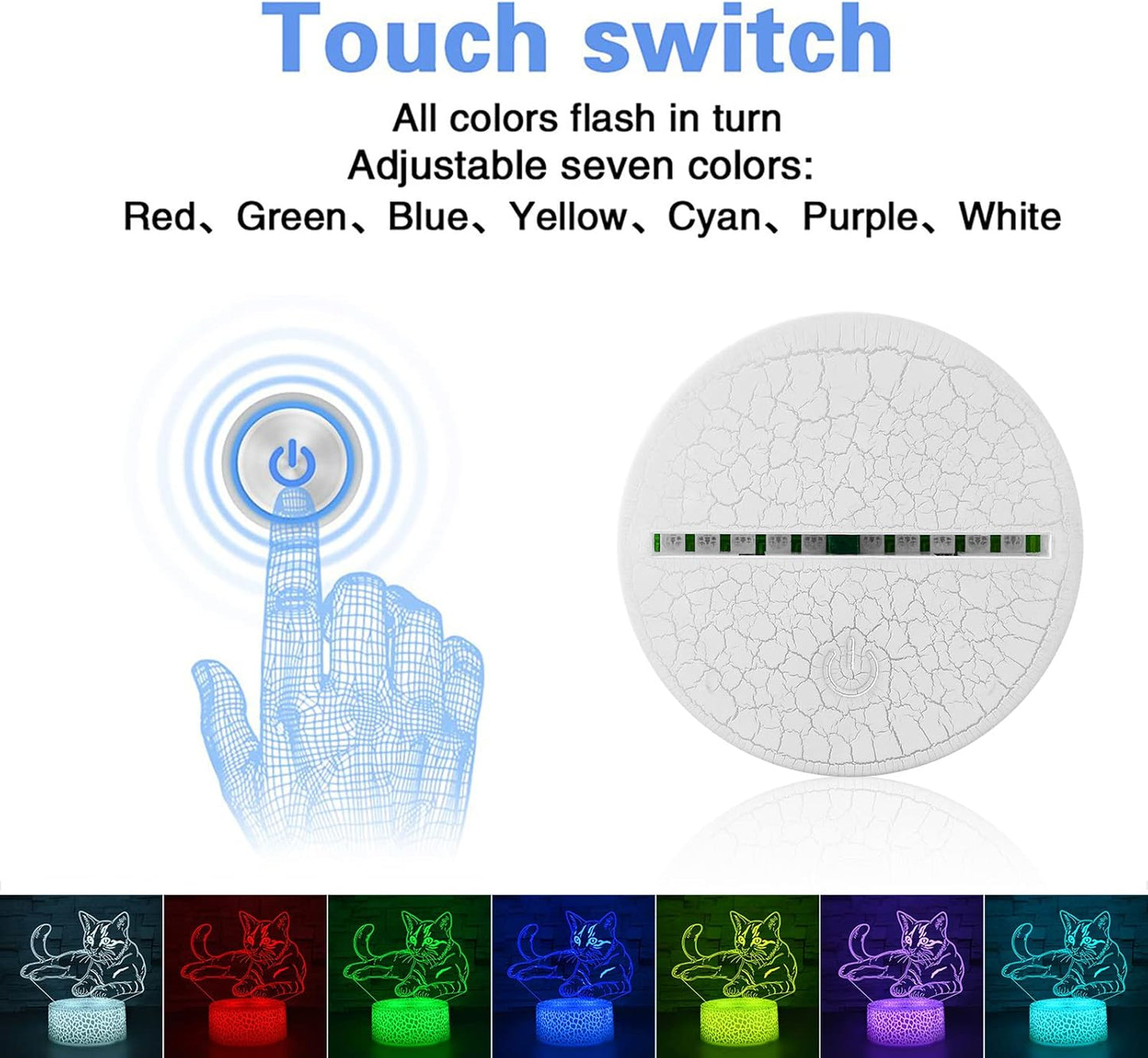 i-CHONY Cat Gift 3D Illusion Lamp,Cute LED Night Light,with Remote & Smart Touch 16 Colors Bedroom Decorations Bedside Lamp - Cat Love Gift for Women Teens Girls Kids Birthday Christmas