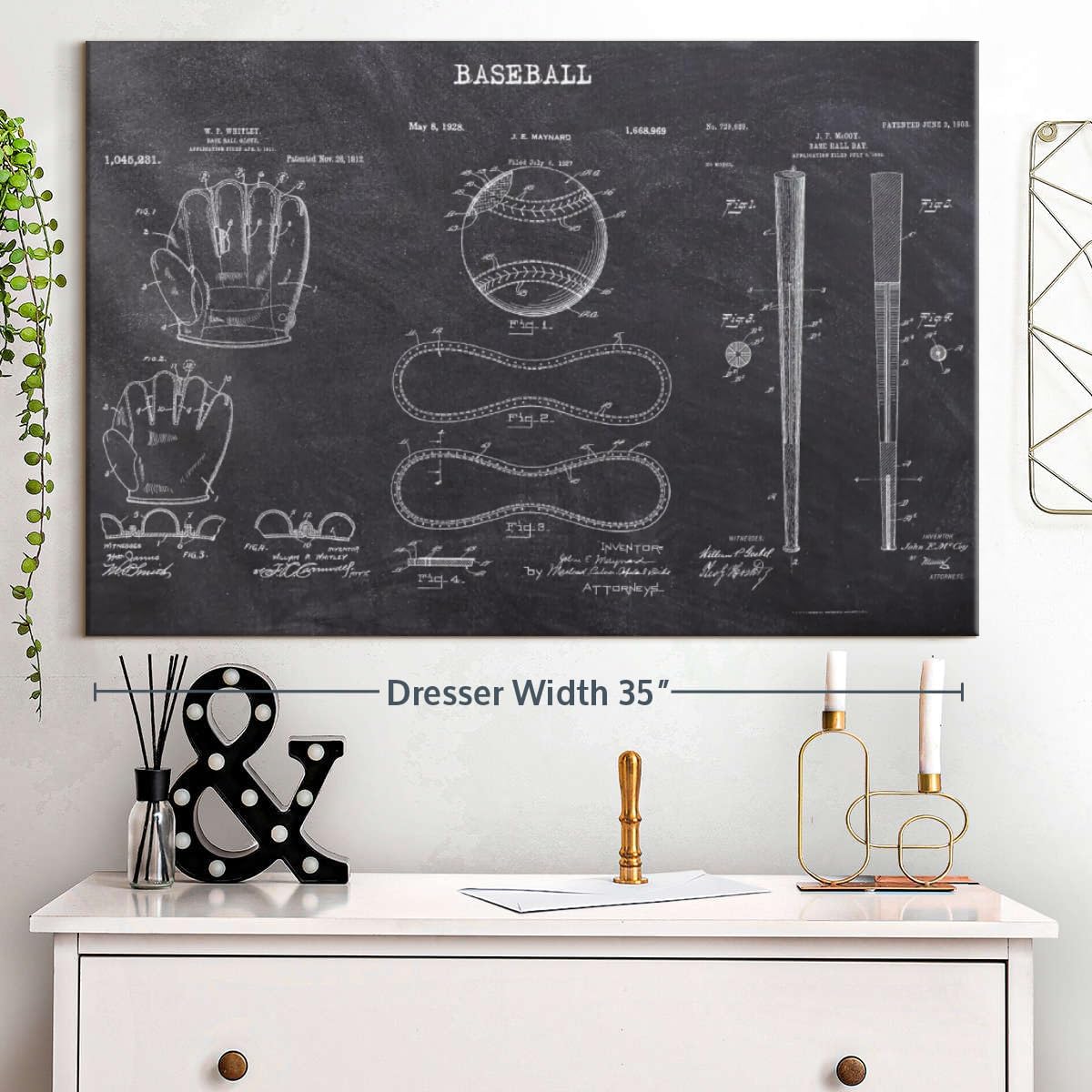 ElephantStock Baseball Patents Canvas - 1 Panel Sports Patent Wall Art Decor - Sports Decorations for Boys Room - Wall Art and Office Decor - 36" X 24"