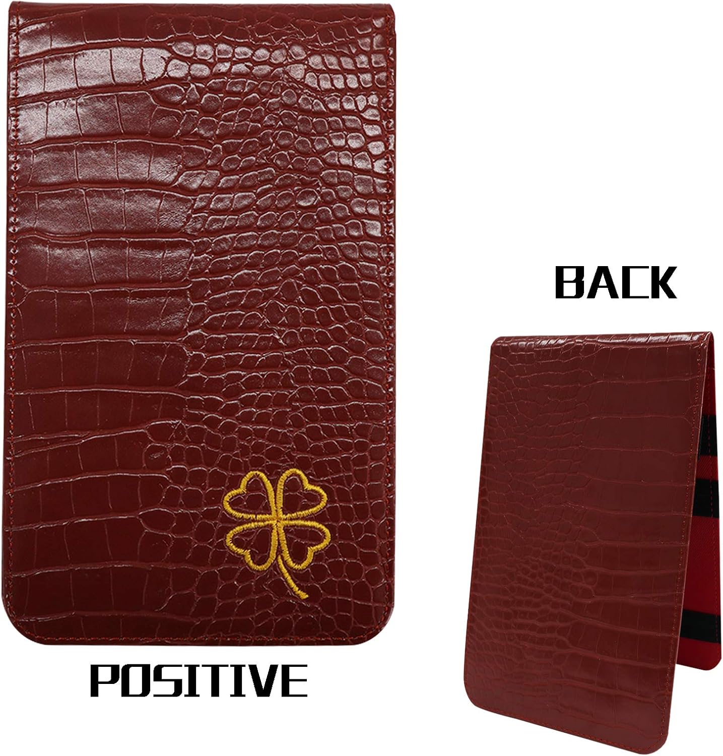 FINGER TEN Golf Scorecard Holder Leather Yardage Books Cover Lucky Clover with 2 Free Pencil Value Pack Deluxe Pocket Score Card Covers Gift for Men Women Golfer