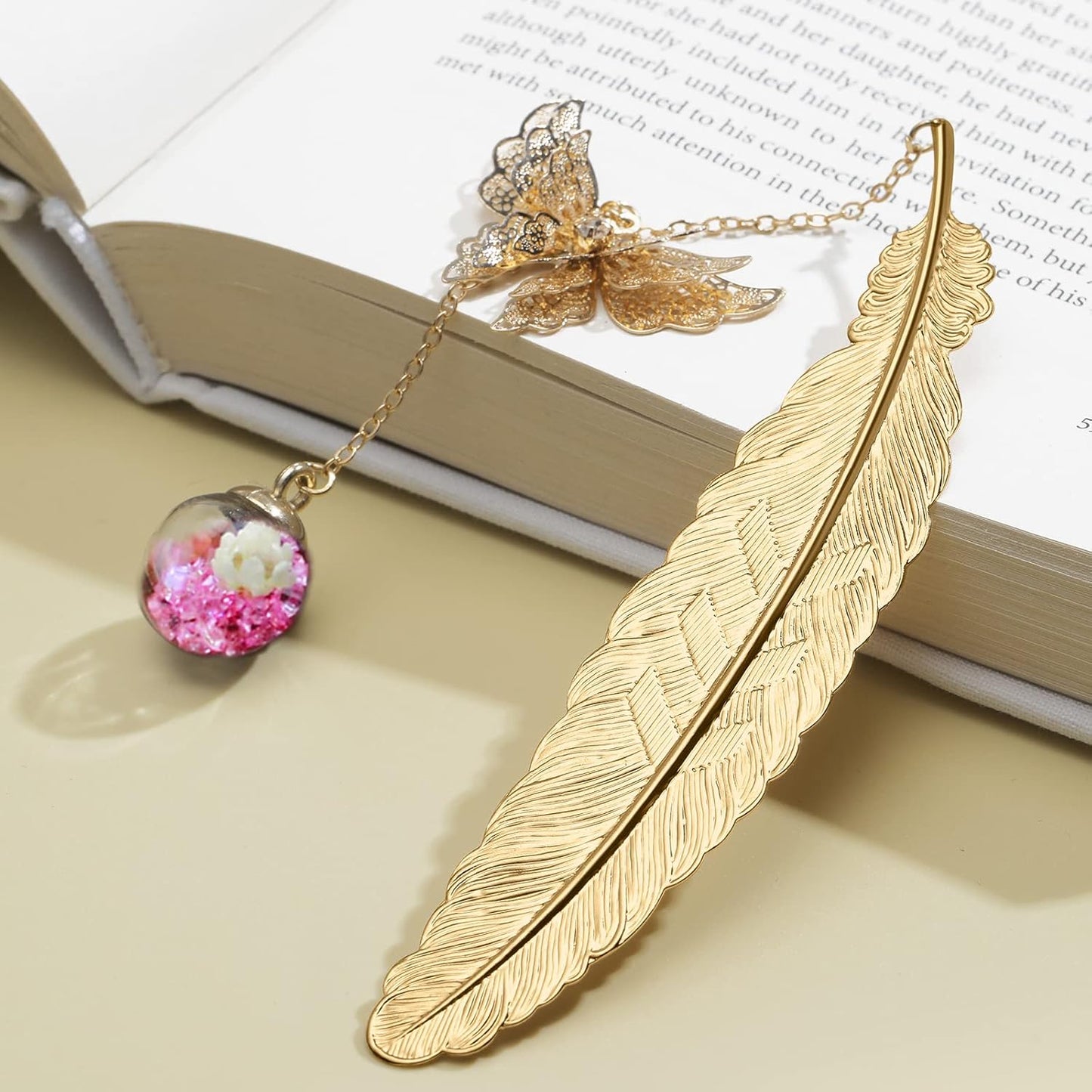Vintage-Style Metal Feather Bookmark with Butterfly Charm Mothers Day Teacher Appreciation Gifts Christmas Stocking Stuffers for Women Girls Mom Lady Readers Book Lovers
