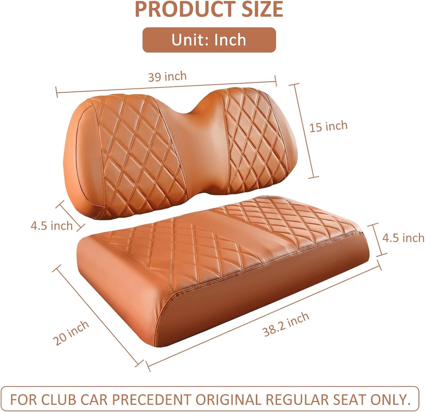 Golf Cart Seat Cover for Club Car Brown Precedent Ordinary Front Seat Cushion, Thick Vinyl Leather Custom Diamond Comfortable, Adjustable Straps and Retractable Buckle/No Nails Required