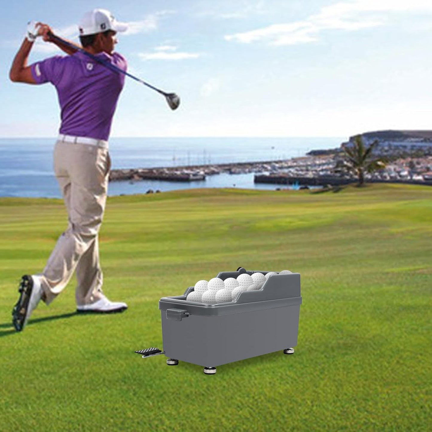 Automatic Golf Tee Machine with 9 Club Slots, Golf Ball Dispenser (Holds 100 Balls), No Electricity Needed – Golf Training & Practice Pitching Aid with 3 Batting Stands