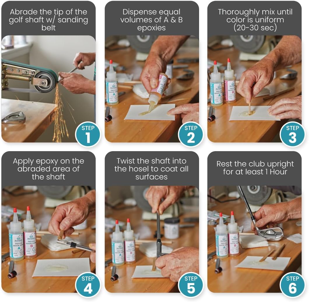 Brampton PRO-FIX Quick Cure Golf Epoxy, 5-Min Work Life, 1 Hour Full Cure, Extra Strength, Impact Resistant, 2-Part Epoxy Glue Kit for Golf Clubs, Shafts, Heads, Drivers, Putters, Easy 1:1 Mix