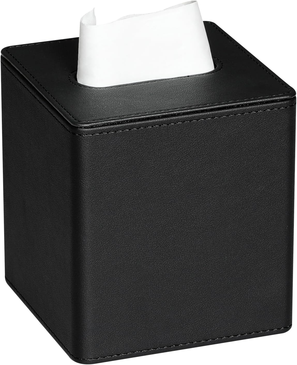 PU Leather Tissue Box Cover Square Tissue Box Holder with Magnetic Closure (Black)