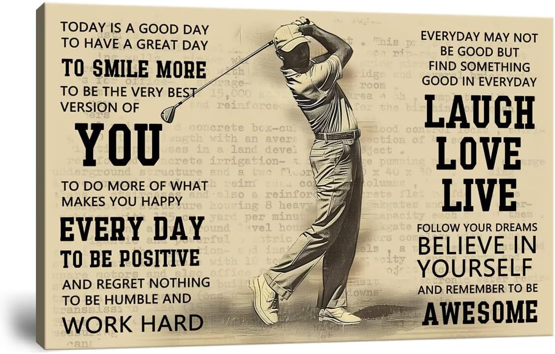 Vintage Golf Poster Inspirational Quotes Wall Decor Today is a Good Day Motivational Pictures Canvas Print Golf Artwork Painting for Boys Room Home Decorations Framed Ready to Hang (12 x 16 inch)