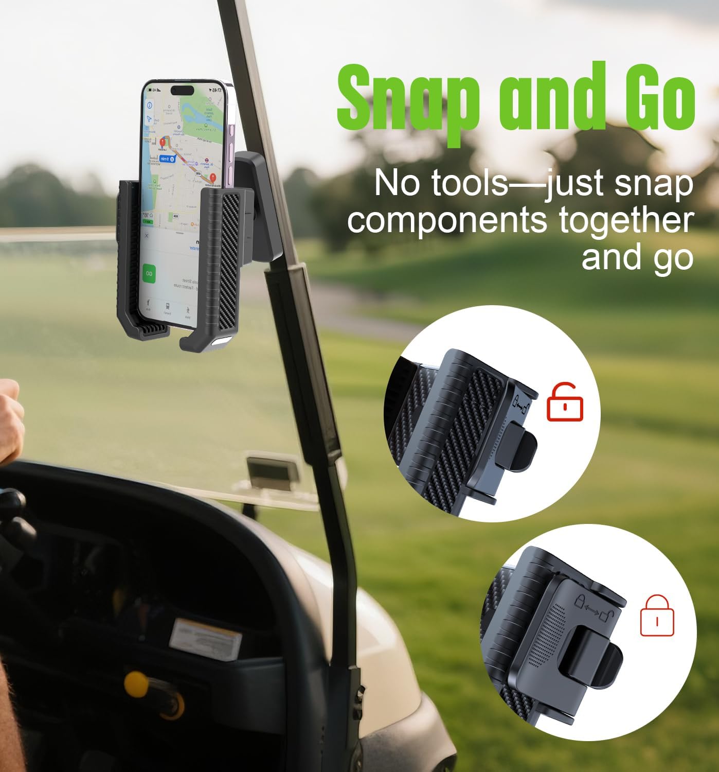 Upgraded Magnetic Golf Cart Phone Holder Golf Cart Accessories Compatible with EZGO/Yamaha/Club, Golf Cart Phone Mount Accessories for iPhone/Galaxy/Google Pixel All Smartphones