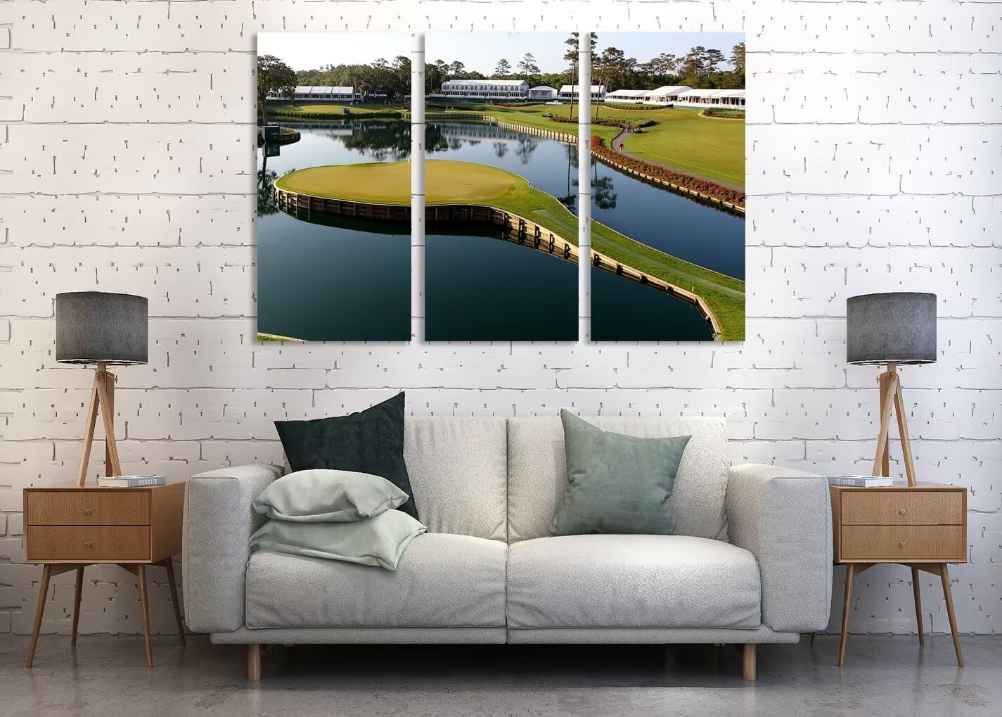 chenchenArt USA Golf Course Wall Art for Living Room Bedroom Bathroom Home Decorations TPC Sawgrass Golf Course Pictures Posters Canvas Prints Modern Artwork Framed Ready to Hang(20''W x 40''H x3)