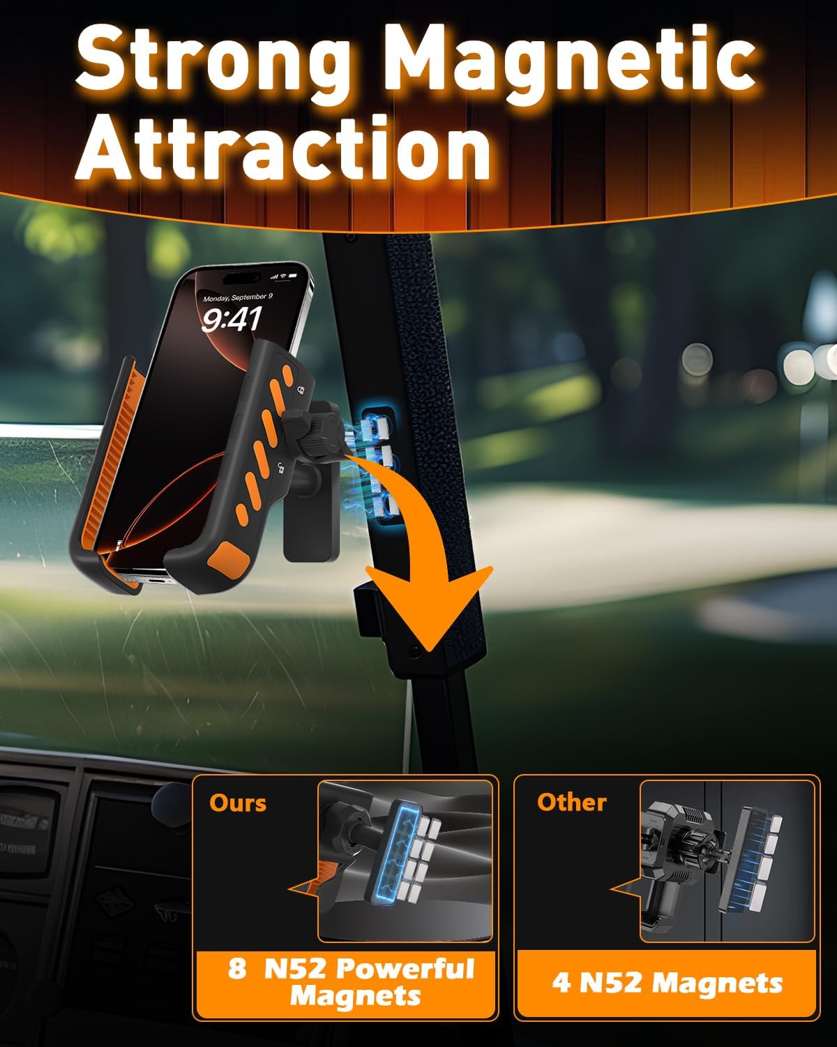 Golf Cart Phone Holder, Phone Caddy for Golf Cart with Super Strong N52 Magnets, Fits EZGO/Yamaha/Club Car/Icon Golf Cart, Golf Accessories for Men & Women - Golf Cart, Gym (2 Pack)