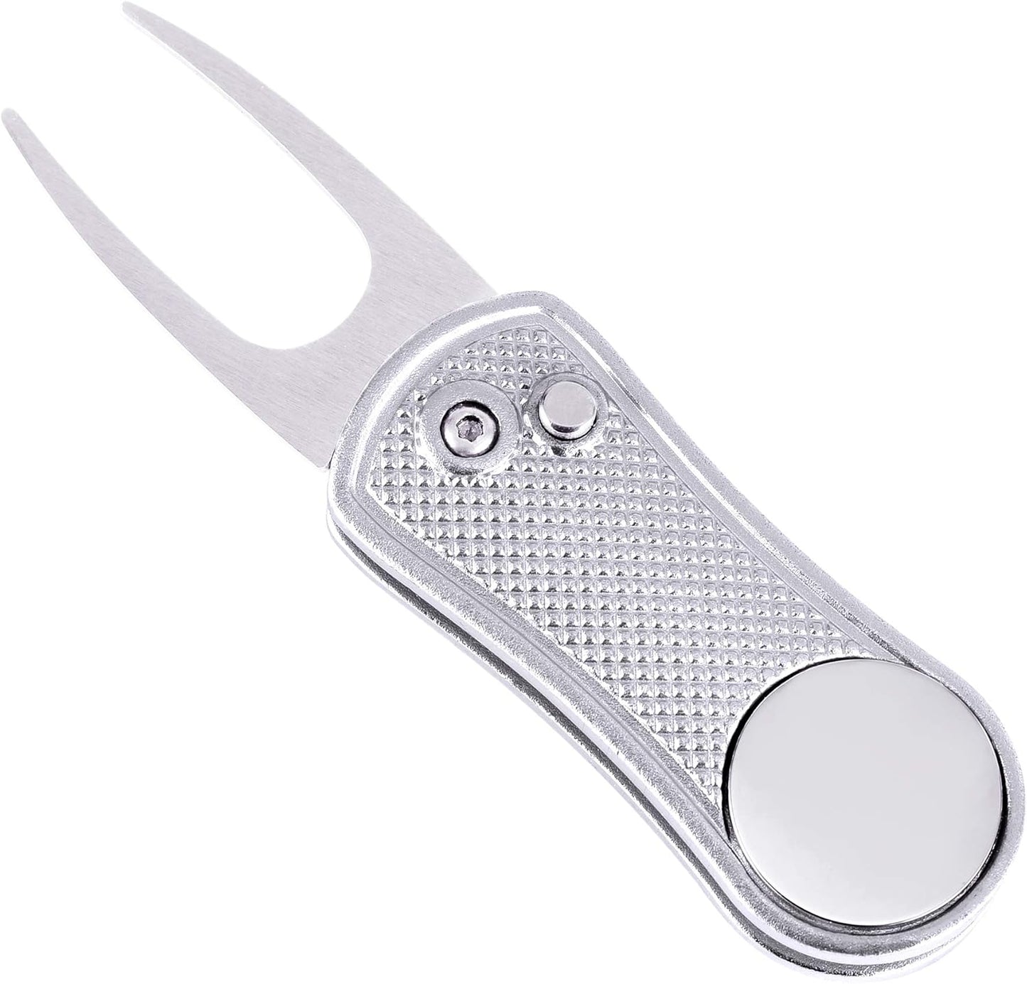 Mile High Life Golf Divot Repair Tool, All Metal Foldable Divot Tool with Pop-up Button & Magnetic Ball Marker