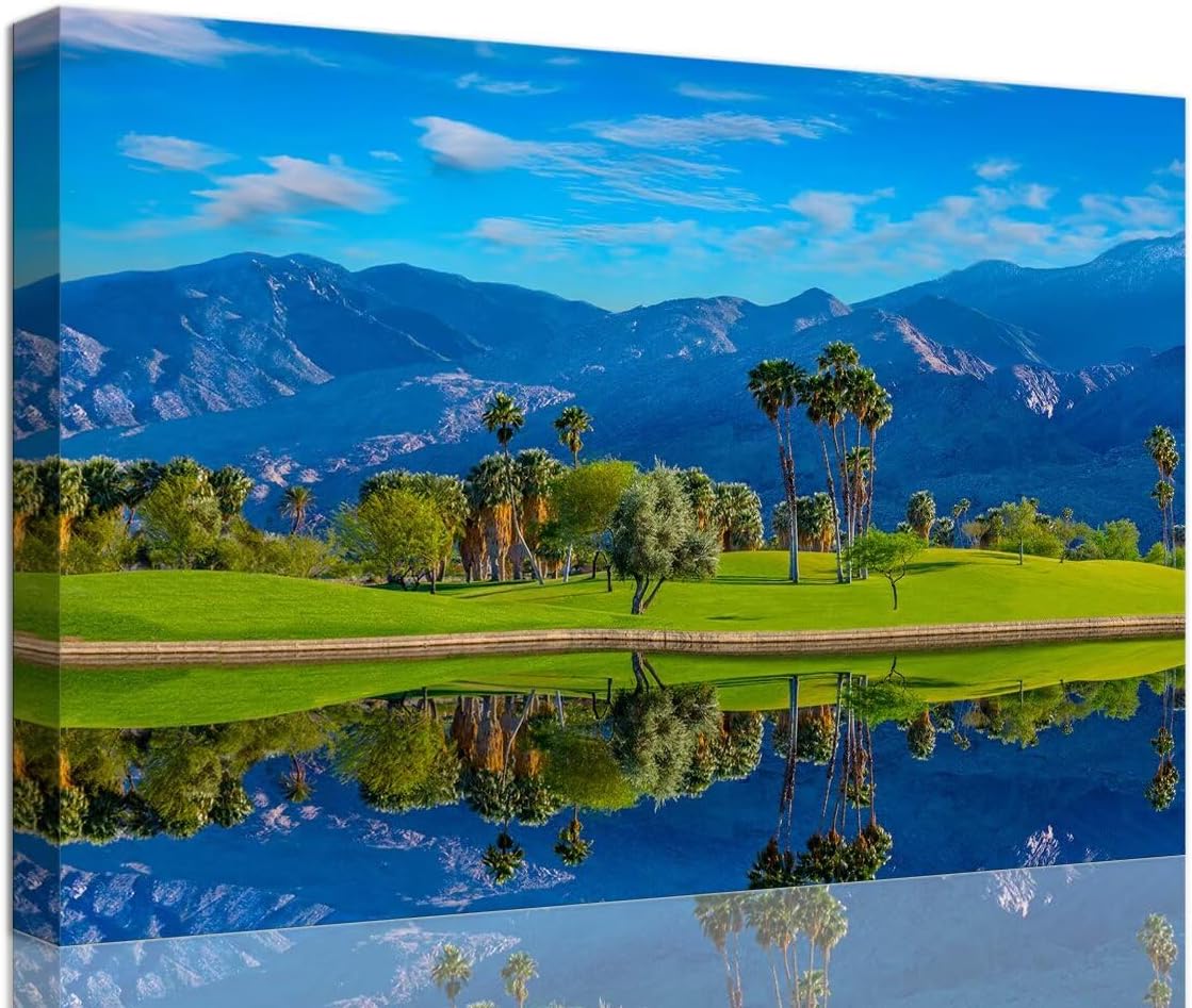 Sonoran Desert of southern California Golf Course Canvas Wall Art for Living Room Bedroom Bathroom Home Decorations Golf Course Picture Poster Framed Artwork Ready to Hang(18''H x 24''W)