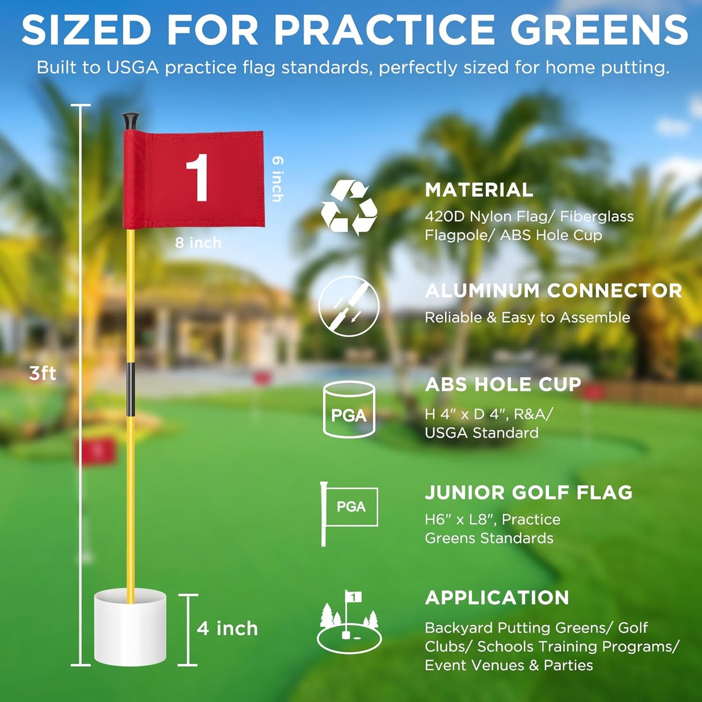 KINGTOP Golf Flagstick Mini, Putting Green Flag for Yard, All 3 Feet, Double-Sided Numbered Golf Flags, Golf Pin Flag Hole Cup Set, Portable 2-Section Design, Gifts Idea