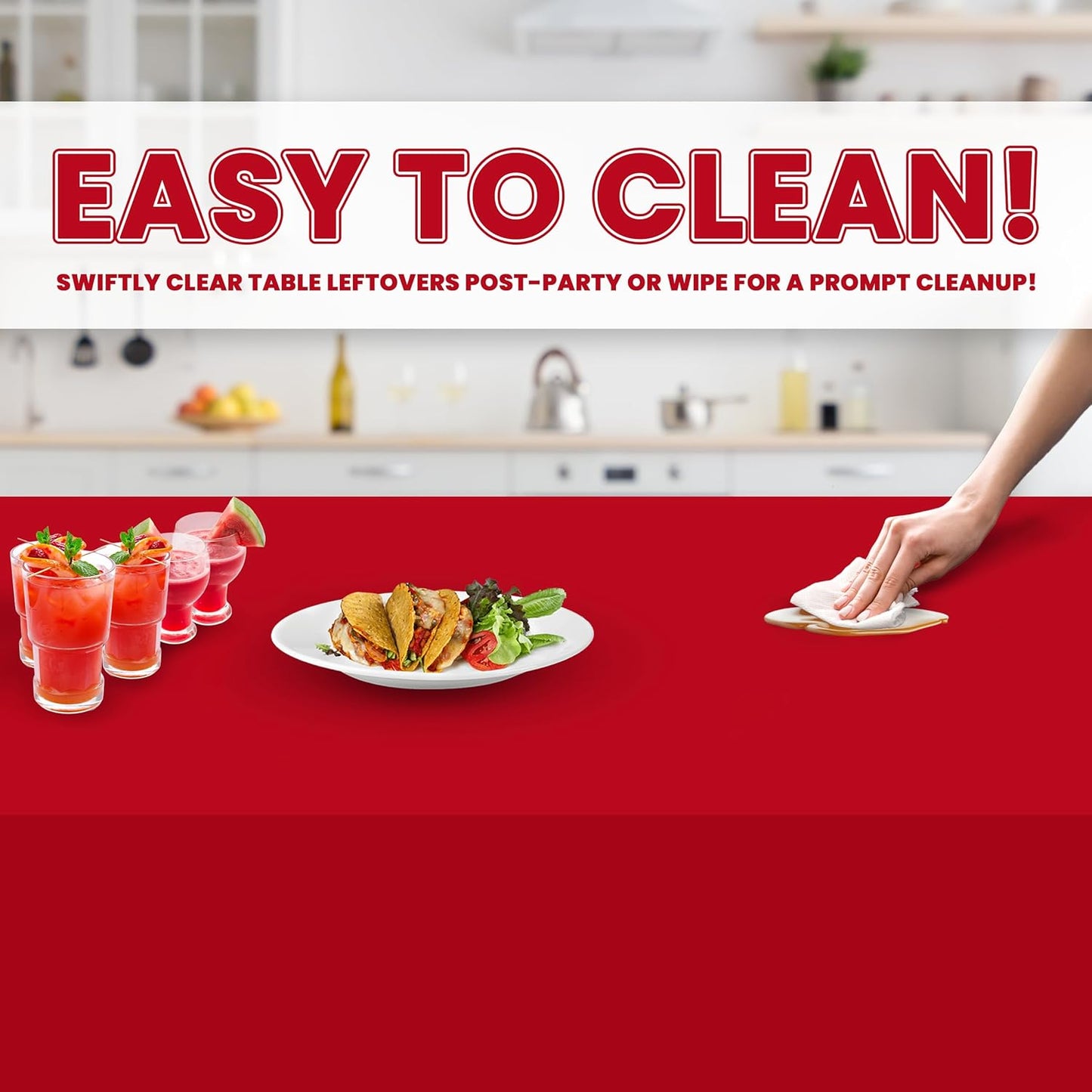 Grandipity 12 Pack Premium Disposable Plastic Tablecloth 54 Inch. x 108 Inch. Decorative Rectangle Table Cover - Red