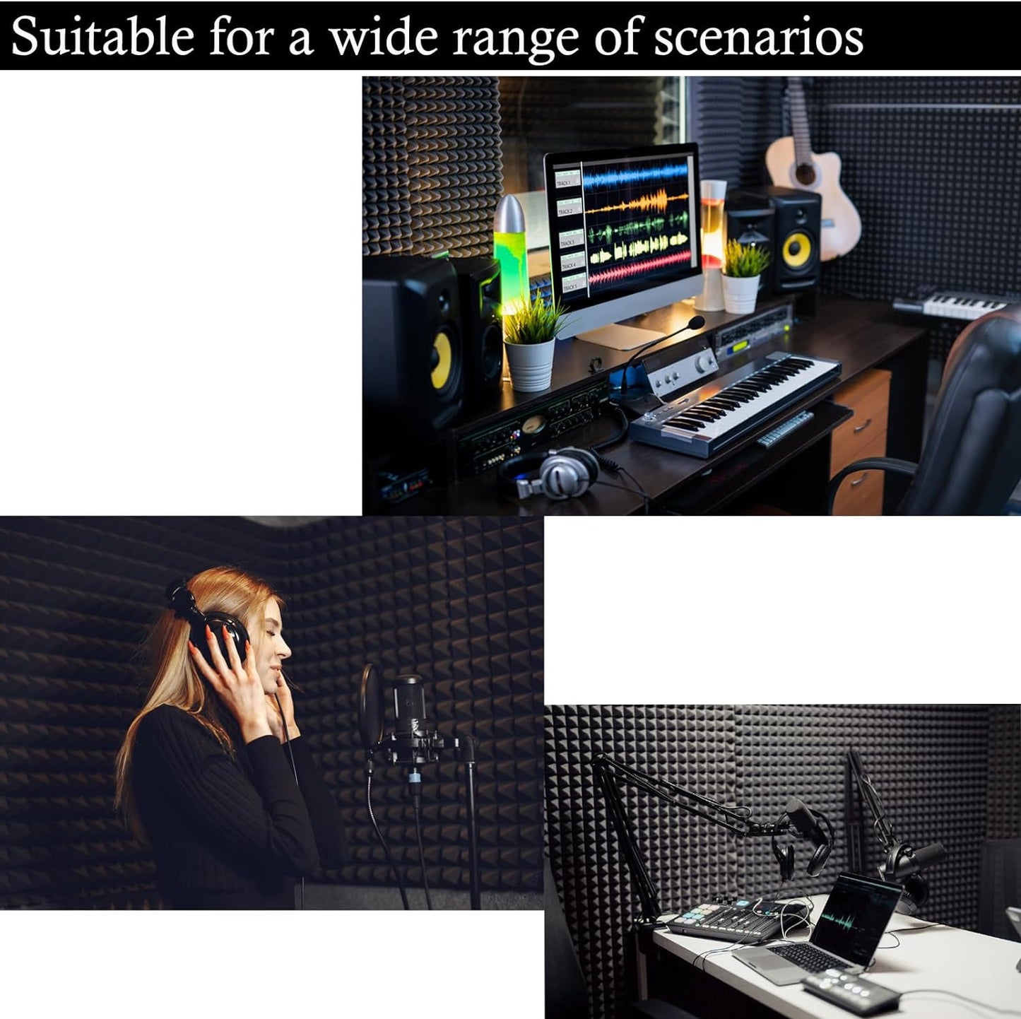 1 Pack Pyramid Sound Proof Foam Panels,48x24x2 Inch Acoustic Foam,High Density Soundproof Wall Panels,Fireproof Cancelling