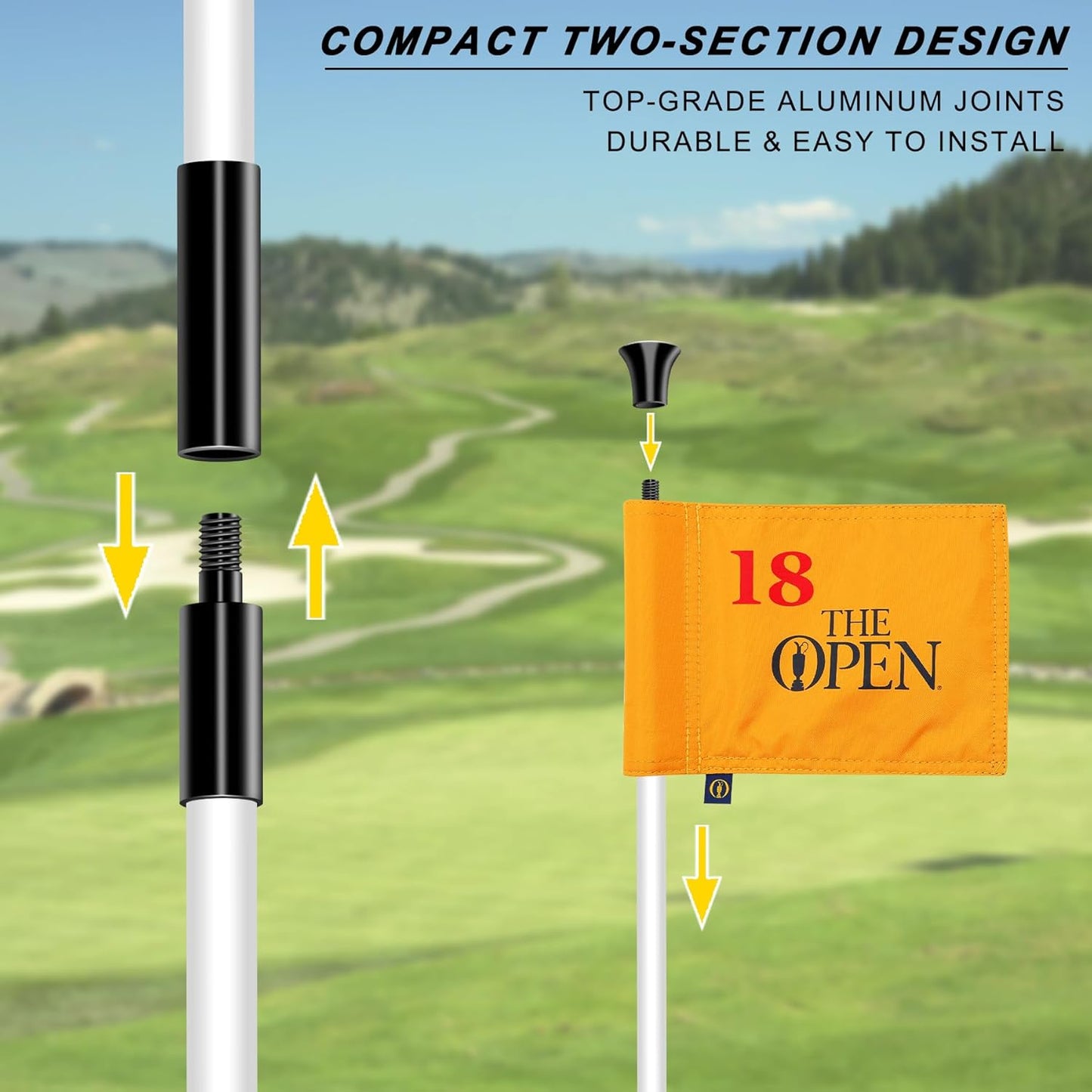 Golf Flagpole - Detachable Design - Ball Retrieval Base - Perfect for Backyard Practice Putting Green, Country Club, Driving Range - 3FT | 6FT in Height Optional
