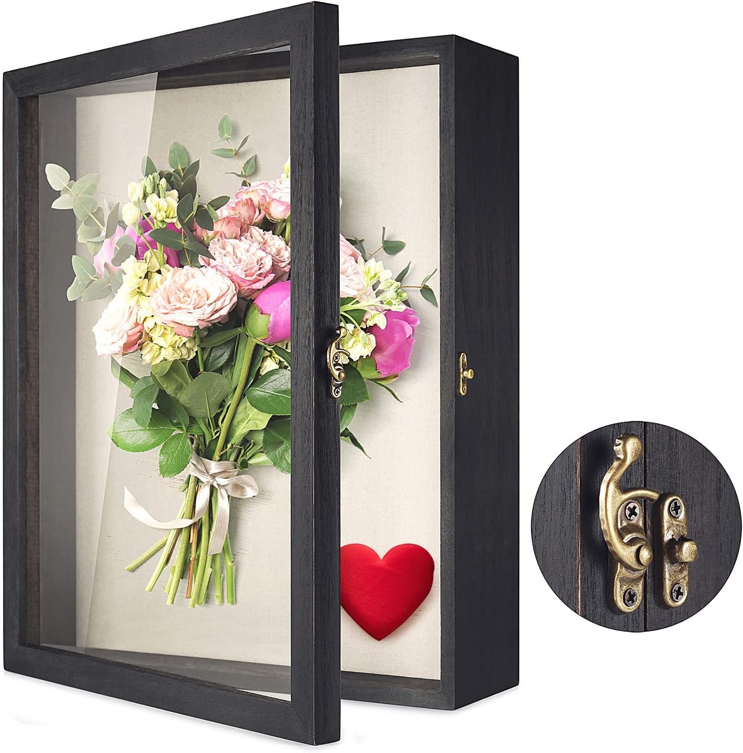 TJ.MOREE Flowers Shadow Box Display Case 13 x 16 Large Shadow Box Picture Frame with Glass Wedding Bouquet Memorabilia Medals Photos Memory Box