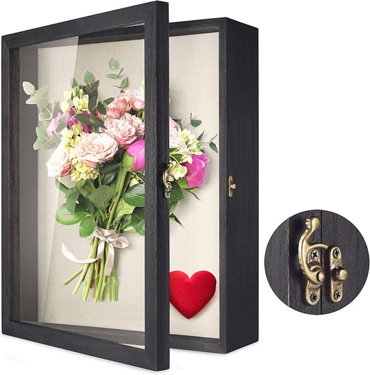 TJ.MOREE Flowers Shadow Box Display Case 13 x 16 Large Shadow Box Picture Frame with Glass Wedding Bouquet Memorabilia Medals Photos Memory Box
