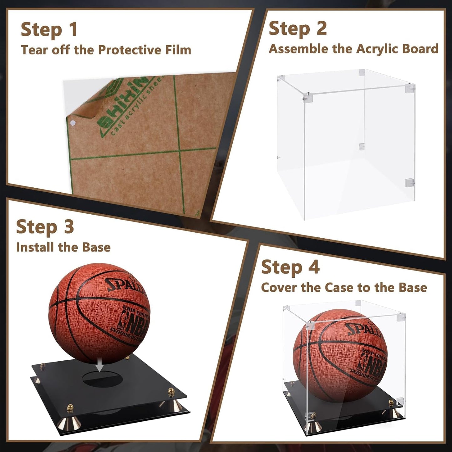 Basketball Display Case Acrylic Clear 11.8 Inch for Full Size Autographed Ball, UV Protected Memorabilia Showcase with Solid Wood Base - Signed Soccer Gift Box for Collectibles