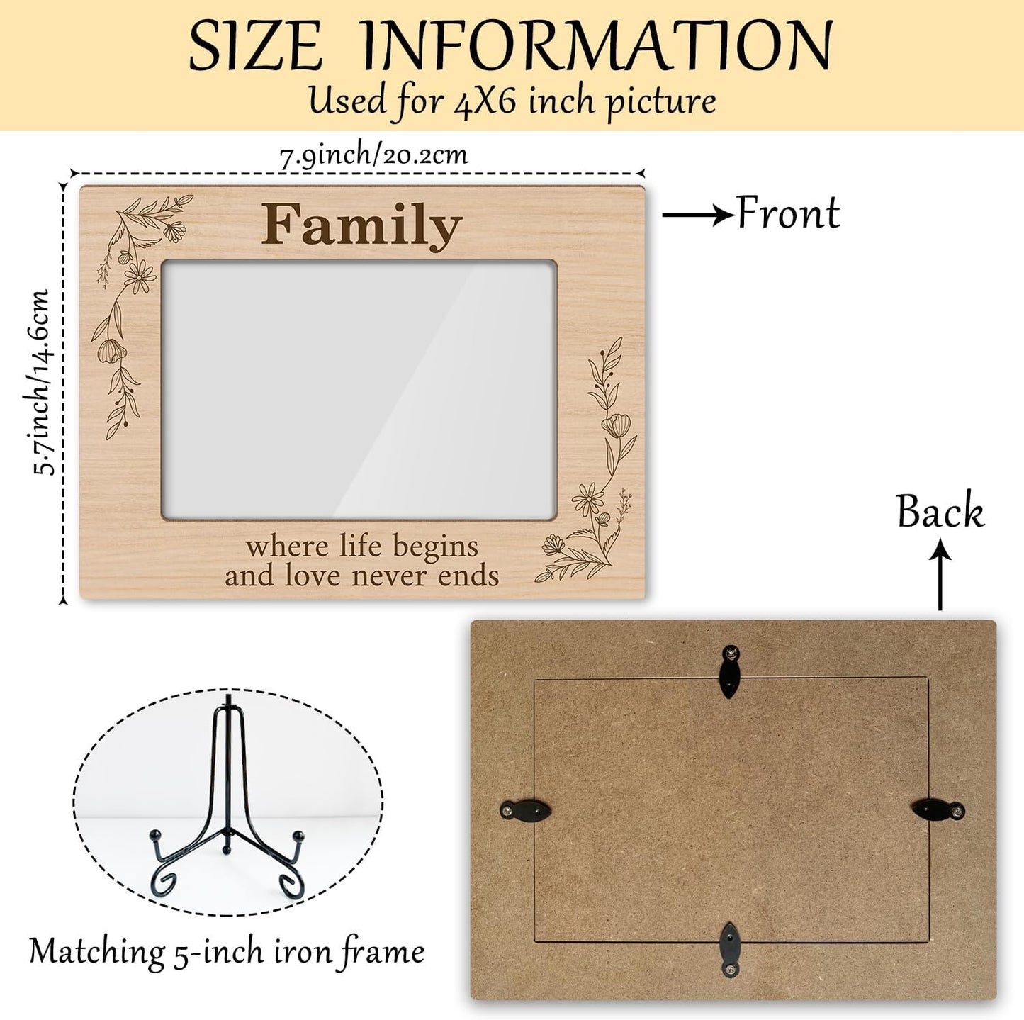 Family Picture Frame, Wooden Photo Frame with Stand, Birthday Gifts for Women Mom Dad Family Member Wife Grandma, Home Office Desk Decor Photo Frame Tabletop Display -xk33