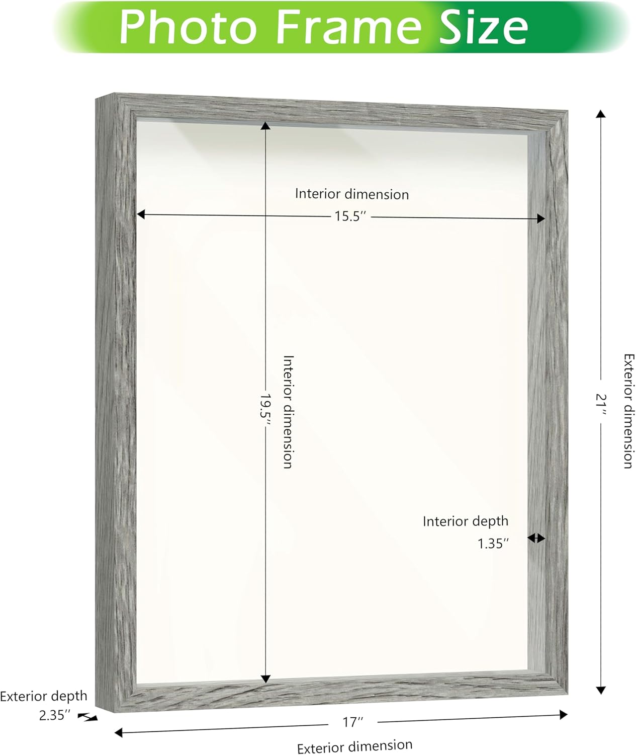 FrameWorks 16x20 Driftwood Wooden Shadow Box Frame – Soft Felt Back, Tempered Glass, and Included Elegant White Ball Push Pins