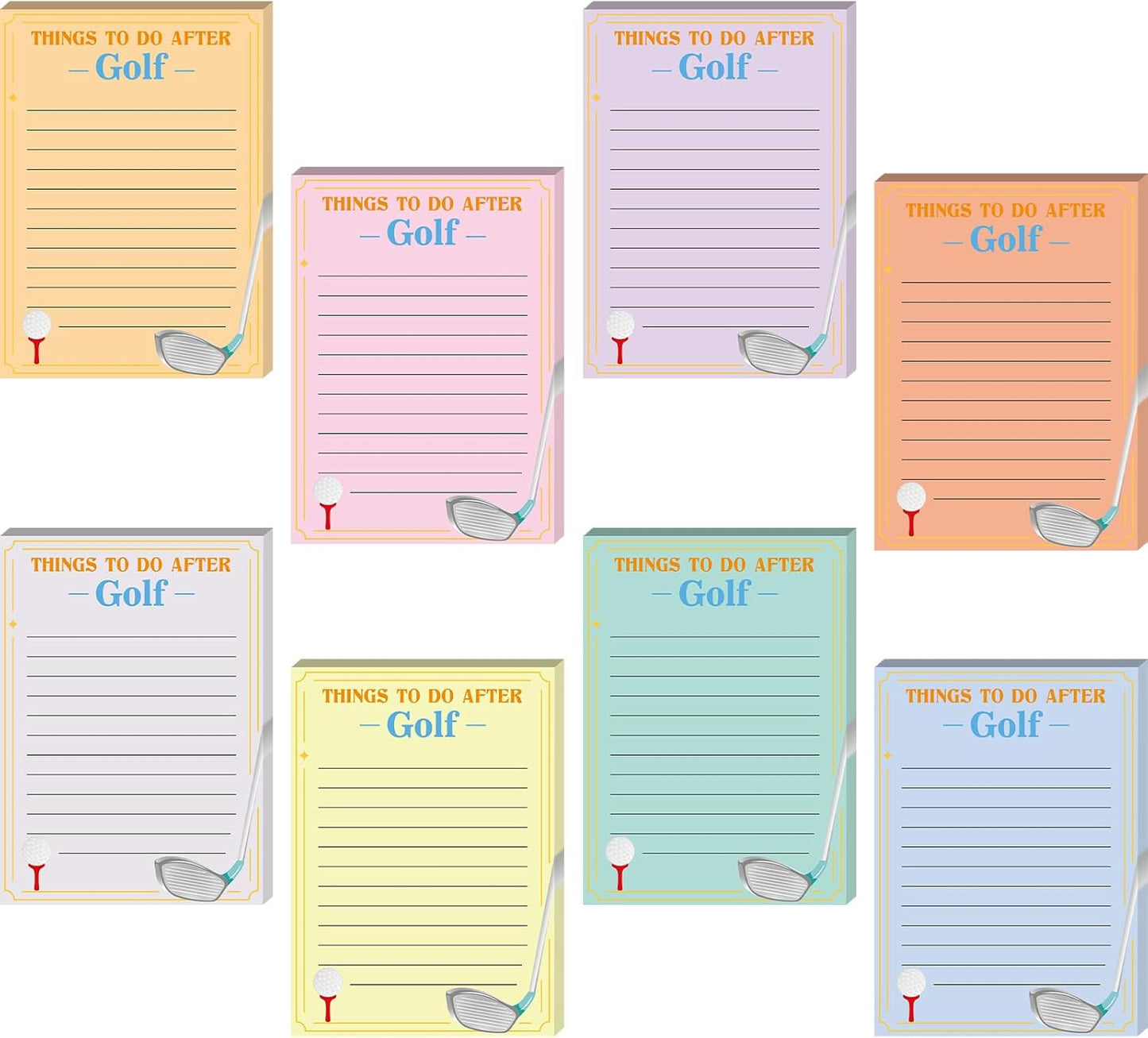 Eaasty 8 Pack Funny Memo Notepads Funny Golf Gifts Golf Notebook Sticky Note to Do List for Office Supplies, 8 Styles (Simple Style)