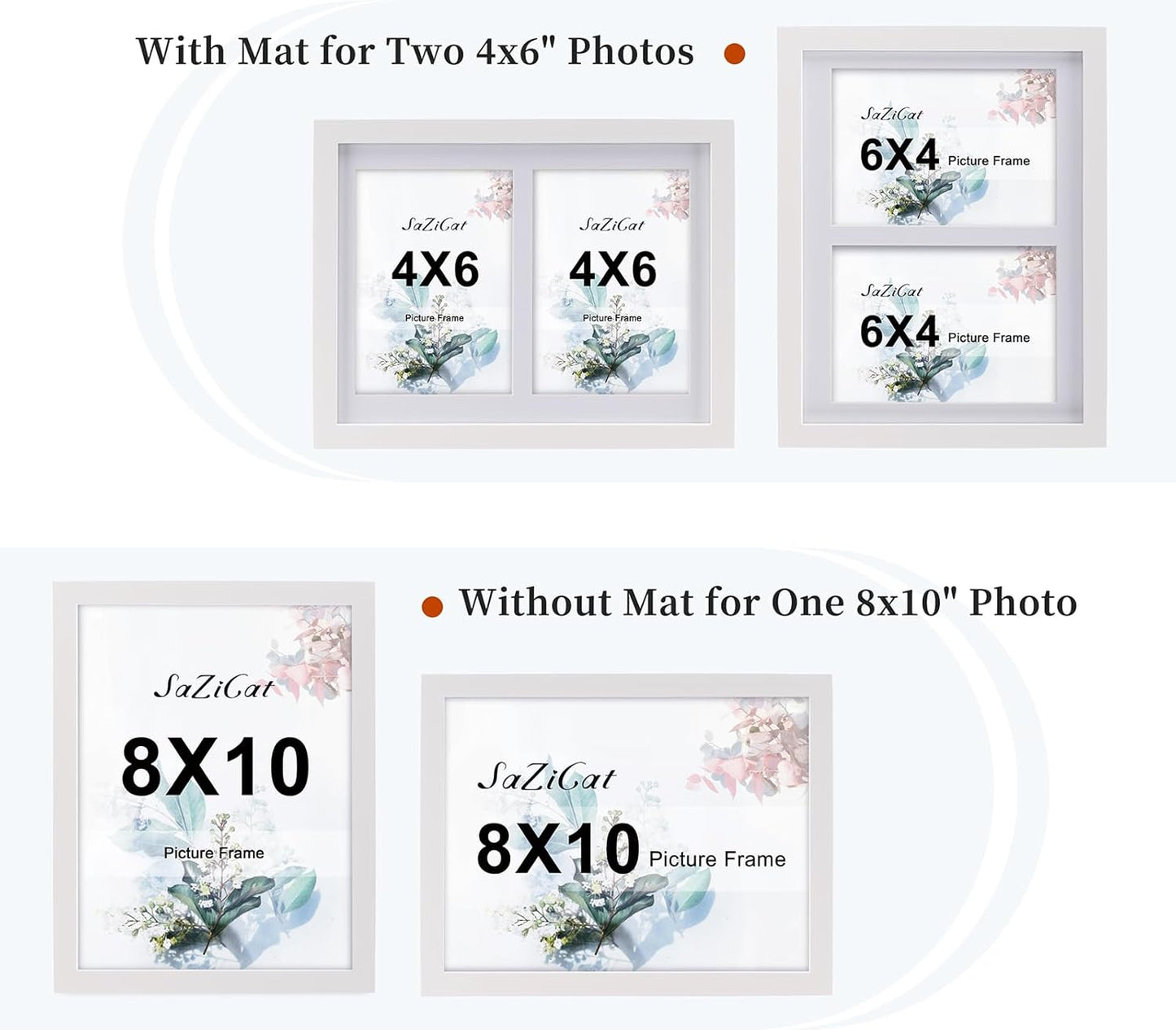 8x10 Pine Wood Collage Picture Frame Double 4x6 Picture Frame with Tempered Glass Fits 1Pc 8x10 Picture or 2Pcs 4x6 Photos With Mat For Tabletop or Gallery Wall Mounted-Bright White