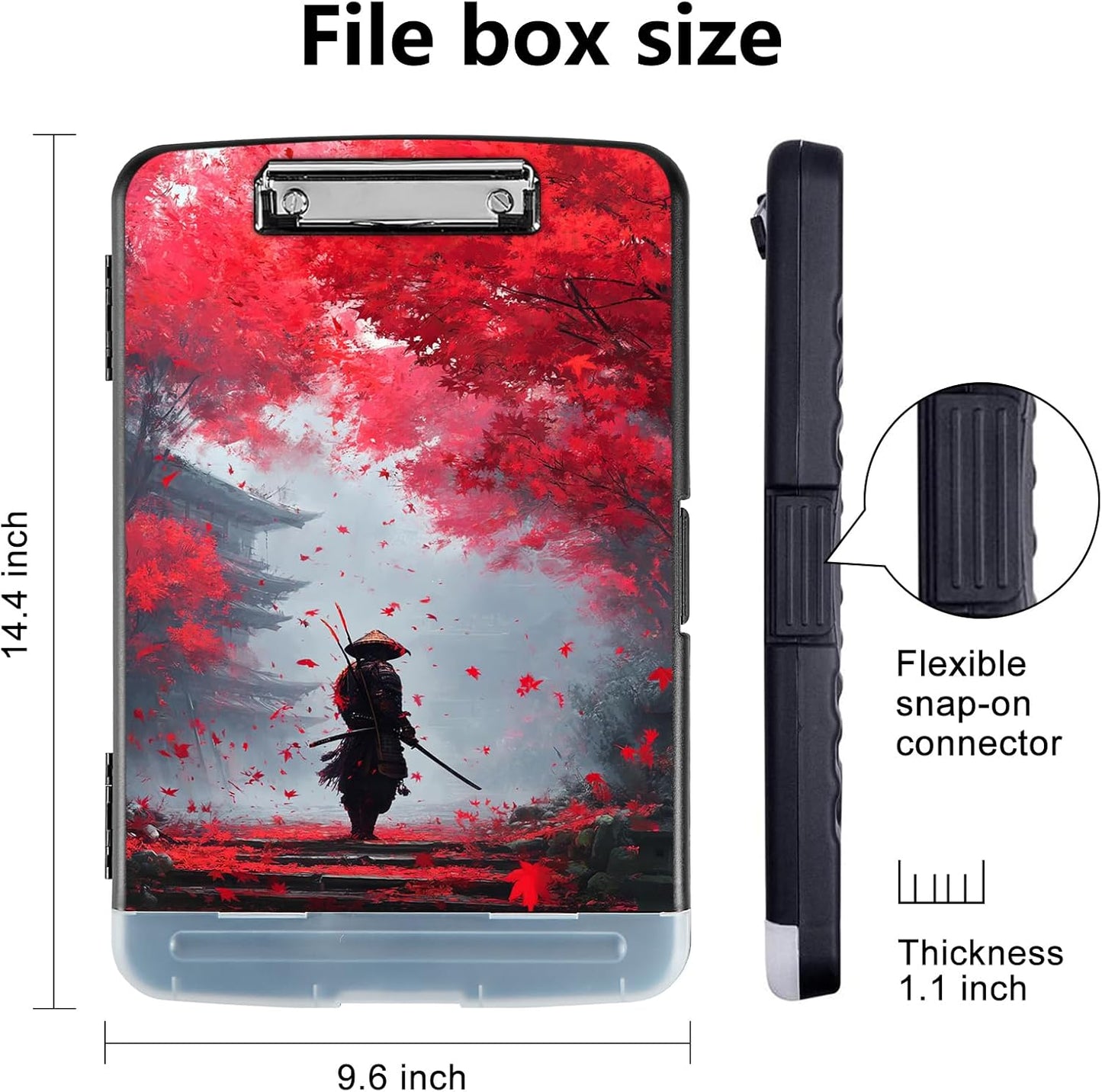 Clipboard with Storage - Large Capacity,Nursing Clipboard with Pen Holder,Heavy Duty,Plastic Side-Opening Folder for Teacher,Nurse - Japanese Samurai