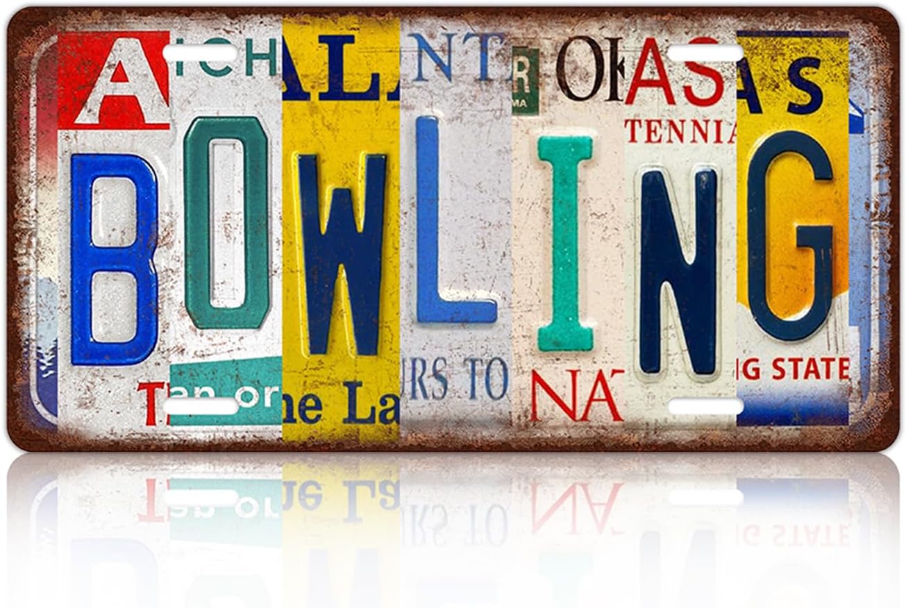 Vintage Sport Metal Tin Sign Bowling License Plate Wall Decor for Home Cafe Bar Pub 12 x 6 Inches