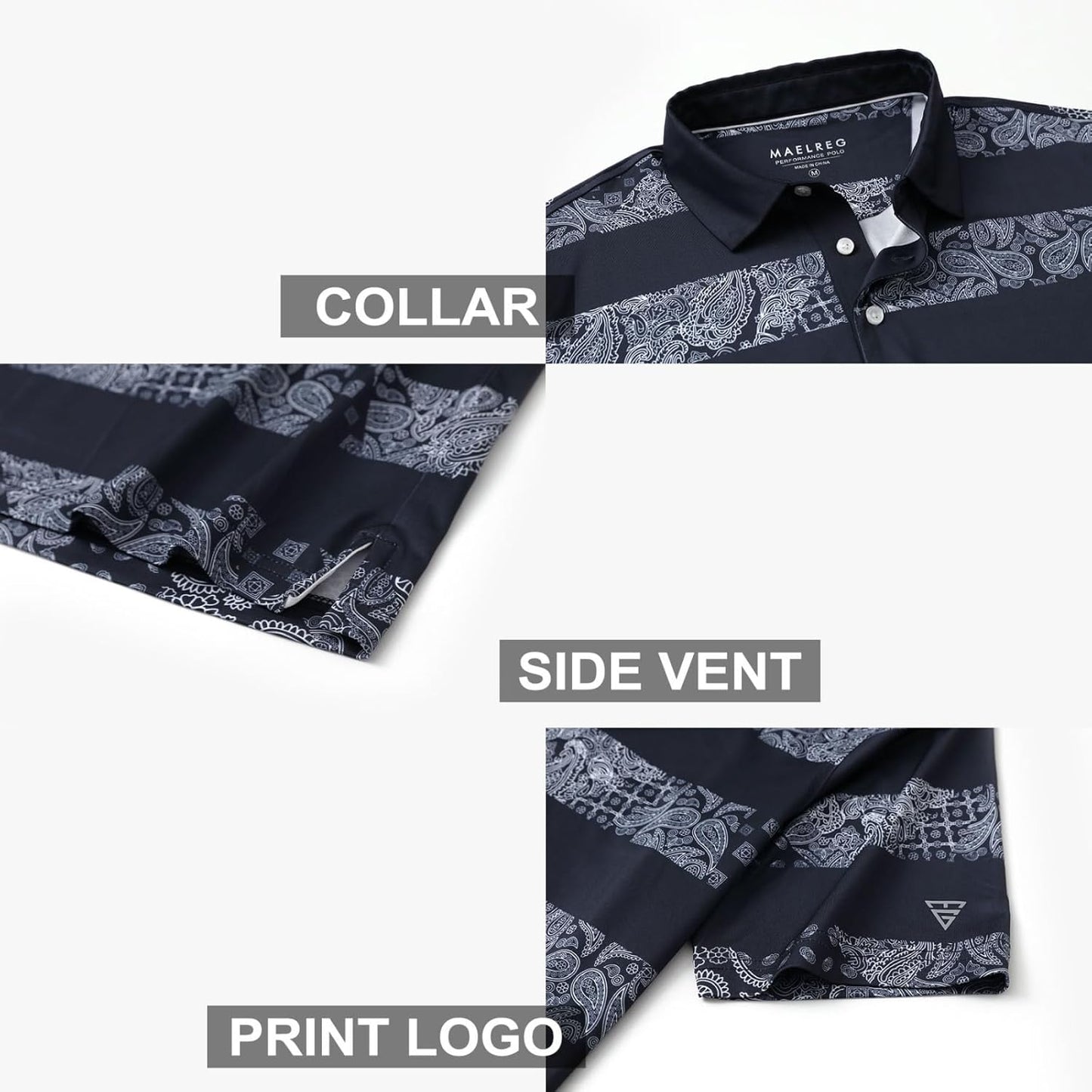 Golf Shirts for Men Dry Fit Short Sleeve Print Performance Moisture Wicking Polo Shirt