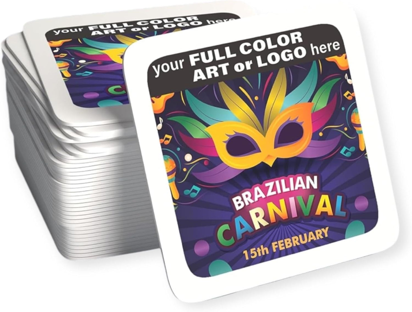 B.E. Green Custom Coasters - Pulpboard Personalized Coasters for Drinks - Full Color Print - Reusable & Absorbent - Beverage Coaster - Promotional Events & Celebrations - Pack of 50 - Square, 4"x 4"